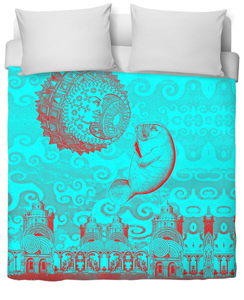 Moon and Manatee Duvet Cover